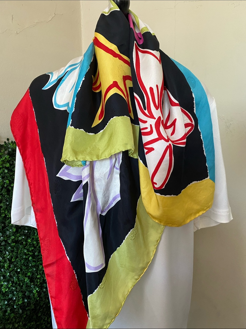 Brighton Black Floral Silk Scarf with Neon Accents